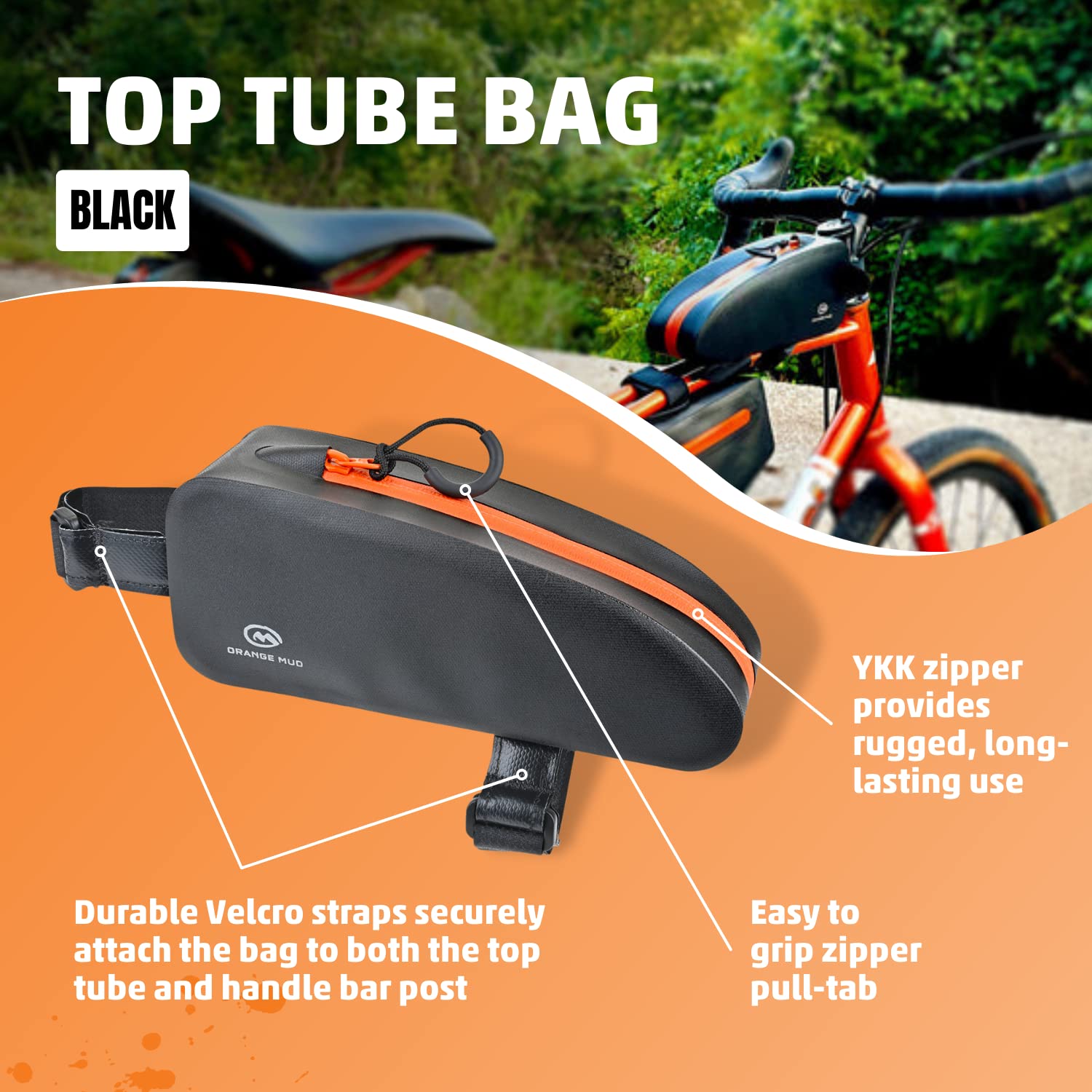 Orange Mud Bicycle Top Tube Bag, Welded, TPU, Black