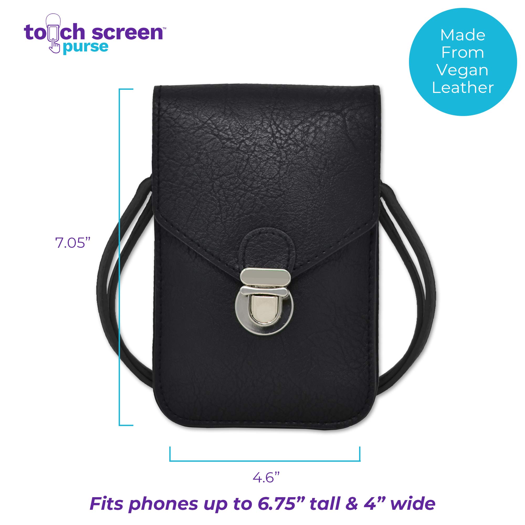 ALLSTAR INNOVATIONS touch screen purse by Lori Greiner Fits Most Smartphones - Stylish Crossbody with Shoulder Strap -RFID Keeps Cash, Credit Cards, Phone Screens Safe- Black