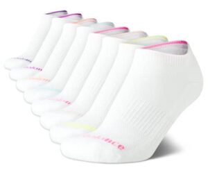 new balance girls' athletic low cut socks with reinforced heel and toe (8 pack), size medium, pure white