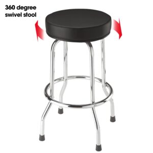 Torin ATRP6185B Swivel Bar Stool: Padded Garage/Shop Seat with Chrome Plated Legs, Black