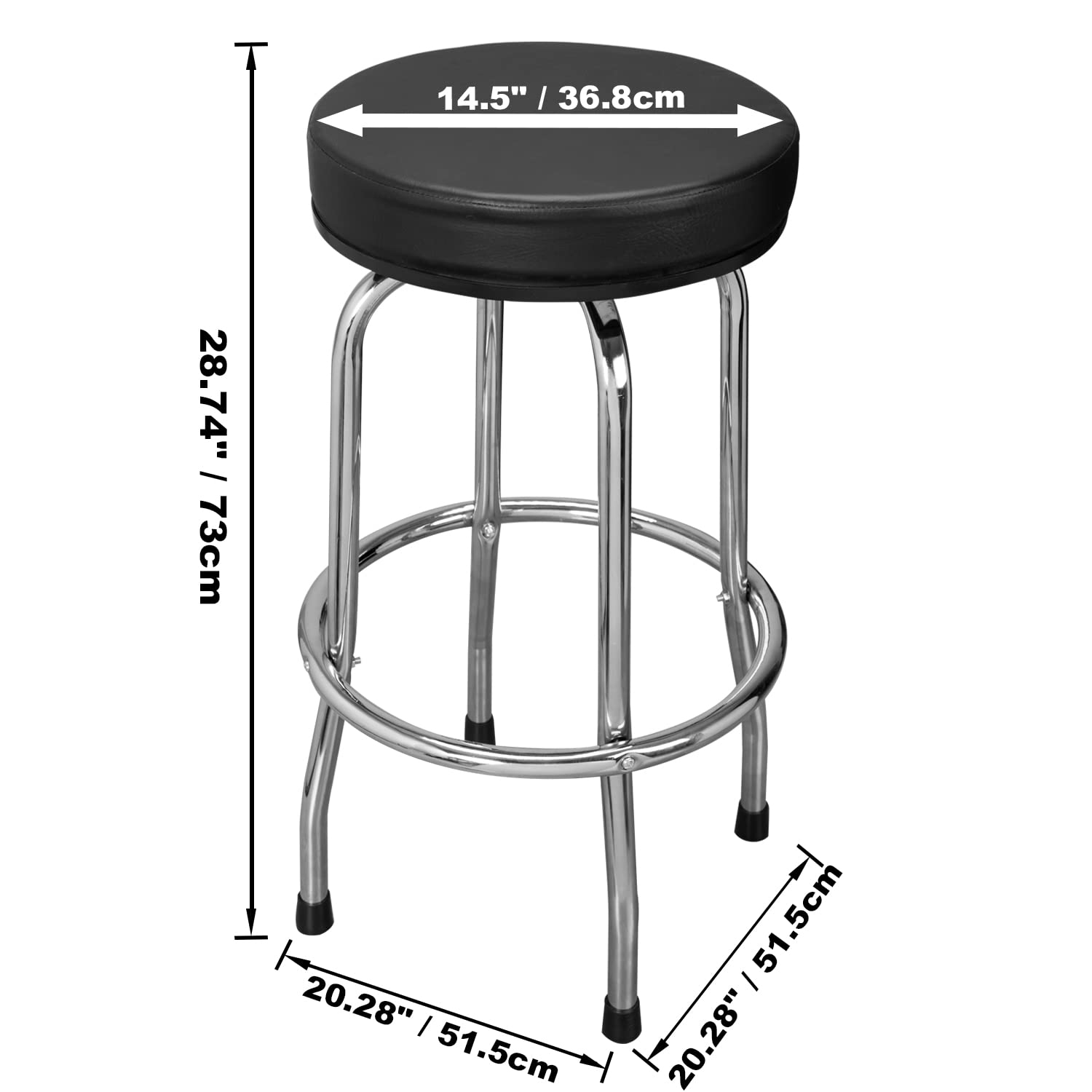 Torin ATRP6185B Swivel Bar Stool: Padded Garage/Shop Seat with Chrome Plated Legs, Black