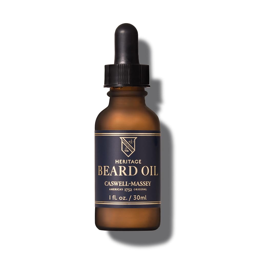 Caswell-Massey Heritage Face and Beard Oil for Men, Relieves Skin Sensitivity and Restores Moisture, Natural Beard Oil with Refreshing Scent, 1 Fl Oz