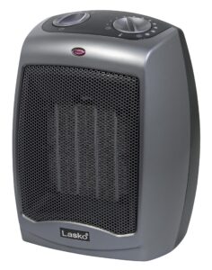 lasko 754201 small portable 1500w electric ceramic space heater with tip-over safety switch, overheat protection, thermostat and extra long 8-ft cord for indoor ho, 9.2 x 7 x 6 inches, gray