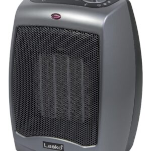 Lasko 754201 Small Portable 1500W Electric Ceramic Space Heater with Tip-Over Safety Switch, Overheat Protection, Thermostat and Extra Long 8-ft Cord for Indoor Ho, 9.2 x 7 x 6 inches, Gray