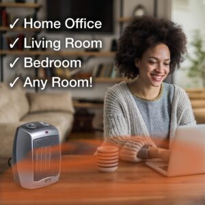 Lasko 754201 Small Portable 1500W Electric Ceramic Space Heater with Tip-Over Safety Switch, Overheat Protection, Thermostat and Extra Long 8-ft Cord for Indoor Ho, 9.2 x 7 x 6 inches, Gray