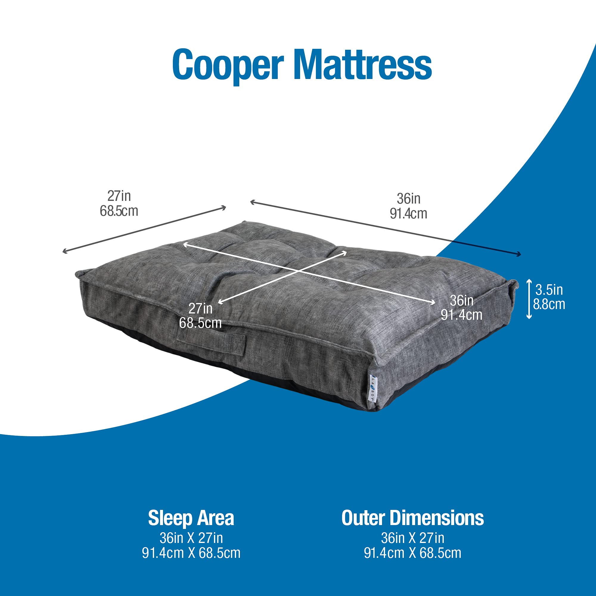 Petmate La-Z-Boy Cooper Pet Mattress, Smoke Twill, for Small and Medium Dogs. 36 Inches by 27 Inches