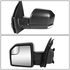 DNA MOTORING TWM-058-OE-T222-BK-CL-L Manual Factory Style Side Mirror w/LED Turn Signal Puddle Light Left Compatible with 15-18 F-150 with 8-Pin Plug