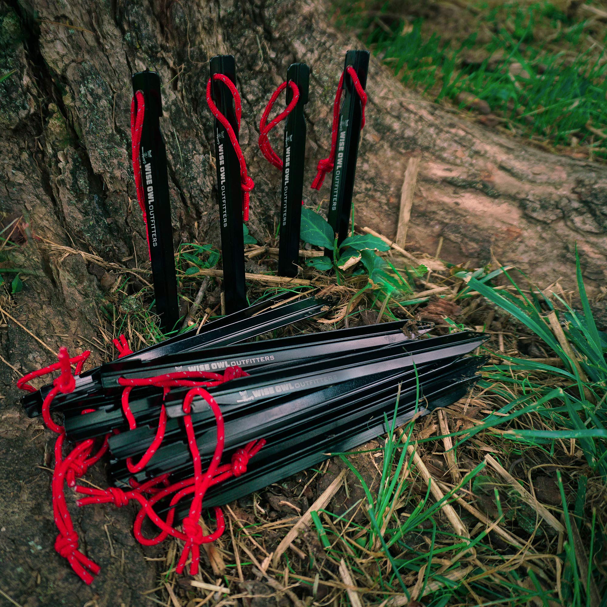 Wise Owl Outfitters Tent Stakes - Heavy Duty Camping Stakes for Outdoor Tent & Tarp - Essential Camping Accessories, Available in 12pk or 16pk Black