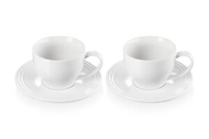 le creuset stoneware set of 2 cappuccino cups and saucers , 7 oz. each, white