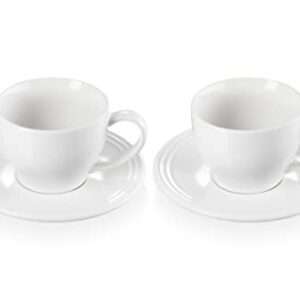 Le Creuset Stoneware Set of 2 Cappuccino Cups and Saucers , 7 oz. each, White