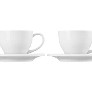 Le Creuset Stoneware Set of 2 Cappuccino Cups and Saucers , 7 oz. each, White