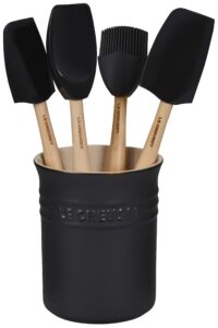 le creuset silicone craft series utensil set with stoneware crock, 5 pc., licorice