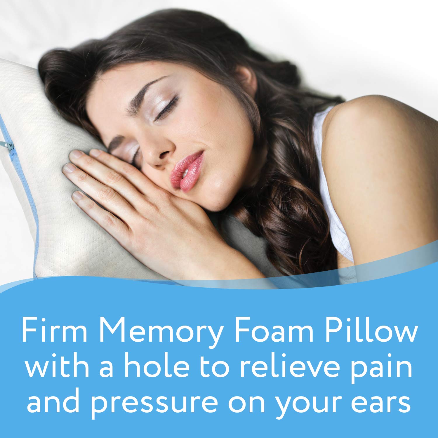 IMPRESA Firm Memory Foam Pillow with an Ear Hole - Includes 2 Pillowcases - FSA/HSA Eligible - Helps Reduce Ear Pain from CNH, Pressure Sores, Post Ear Surgery, Ear Pain or Ear Plugs - Non-Adjustable