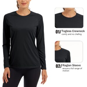 UV Shirts for Women Long Sleeve Shirts for Women Running Shirts Summer Shirt Hiking Shirts Women Sun Protection Shirts Fishing Shirts Black