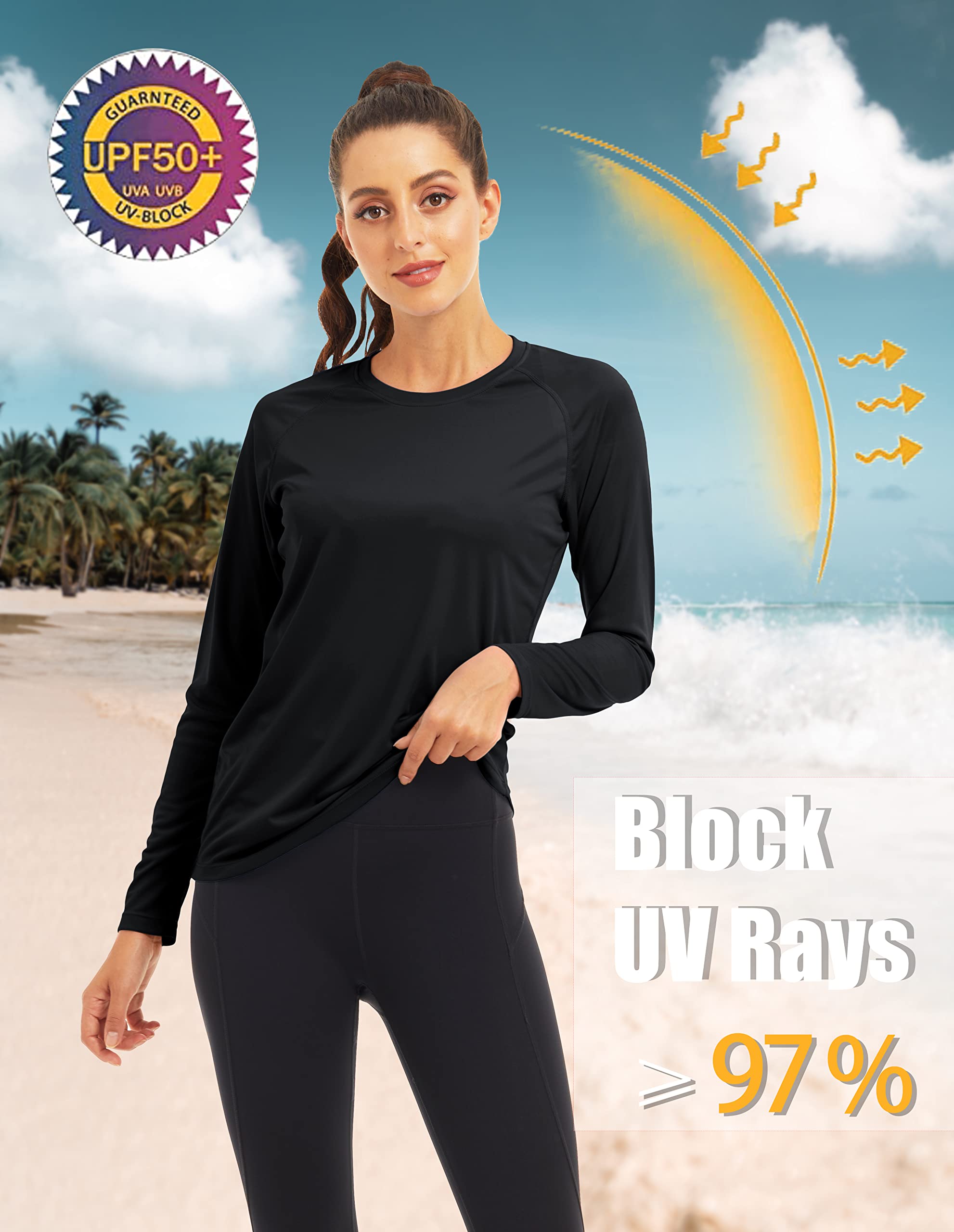 UV Shirts for Women Long Sleeve Shirts for Women Running Shirts Summer Shirt Hiking Shirts Women Sun Protection Shirts Fishing Shirts Black