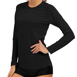 MAGCOMSEN Women's UPF 50+ SPF Long Sleeve Swim Shirt, Fishing & Hiking Rash Guard - Black