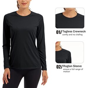 MAGCOMSEN Women's UPF 50+ SPF Long Sleeve Swim Shirt, Fishing & Hiking Rash Guard - Black