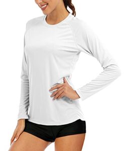 magcomsen women's long sleeve rash guard shirt - uv protection, hiking, running, fishing - white