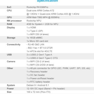 Tinker Edge R SBC Rockchip RK3399Pro Mini Motherboard with 4G RAM 2GB Rockchip NPU 16GB eMMC 3TOPS (Pro Version 6GB+16GB)