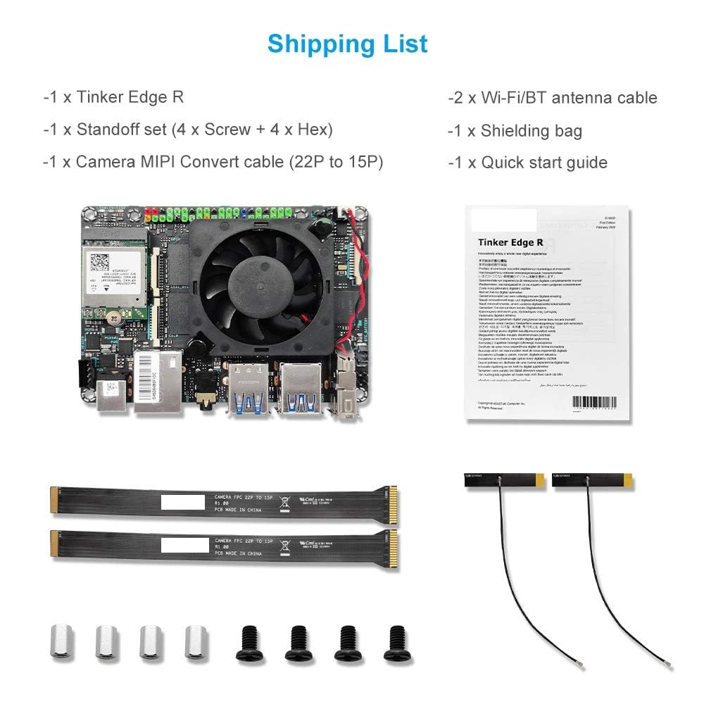 Tinker Edge R SBC Rockchip RK3399Pro Mini Motherboard with 4G RAM 2GB Rockchip NPU 16GB eMMC 3TOPS (Pro Version 6GB+16GB)