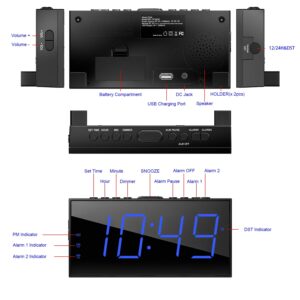 Digital Dual Alarm Clock for Bedroom, Large Display Bedside with Battery Backup, USB Phone Charger, Volume, Dimmer, Easy to Set Loud LED Heavy Sleepers Kid Senior Teen Boy Girl Kitchen