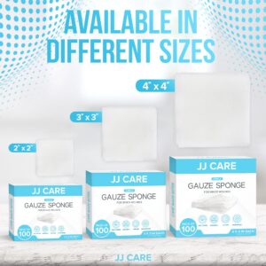 JJ CARE Sterile Gauze Pads 4" x 4" (Pack of 100), 12-Ply Cotton Gauze Pads, Individually-Wrapped Sterile Gauze Sponges, 100% Woven, Non-Stick Medical Gauze Pads for First Aid Kit & Wound Care