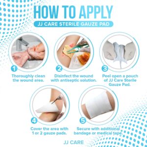 JJ CARE Sterile Gauze Pads 4" x 4" (Pack of 100), 12-Ply Cotton Gauze Pads, Individually-Wrapped Sterile Gauze Sponges, 100% Woven, Non-Stick Medical Gauze Pads for First Aid Kit & Wound Care