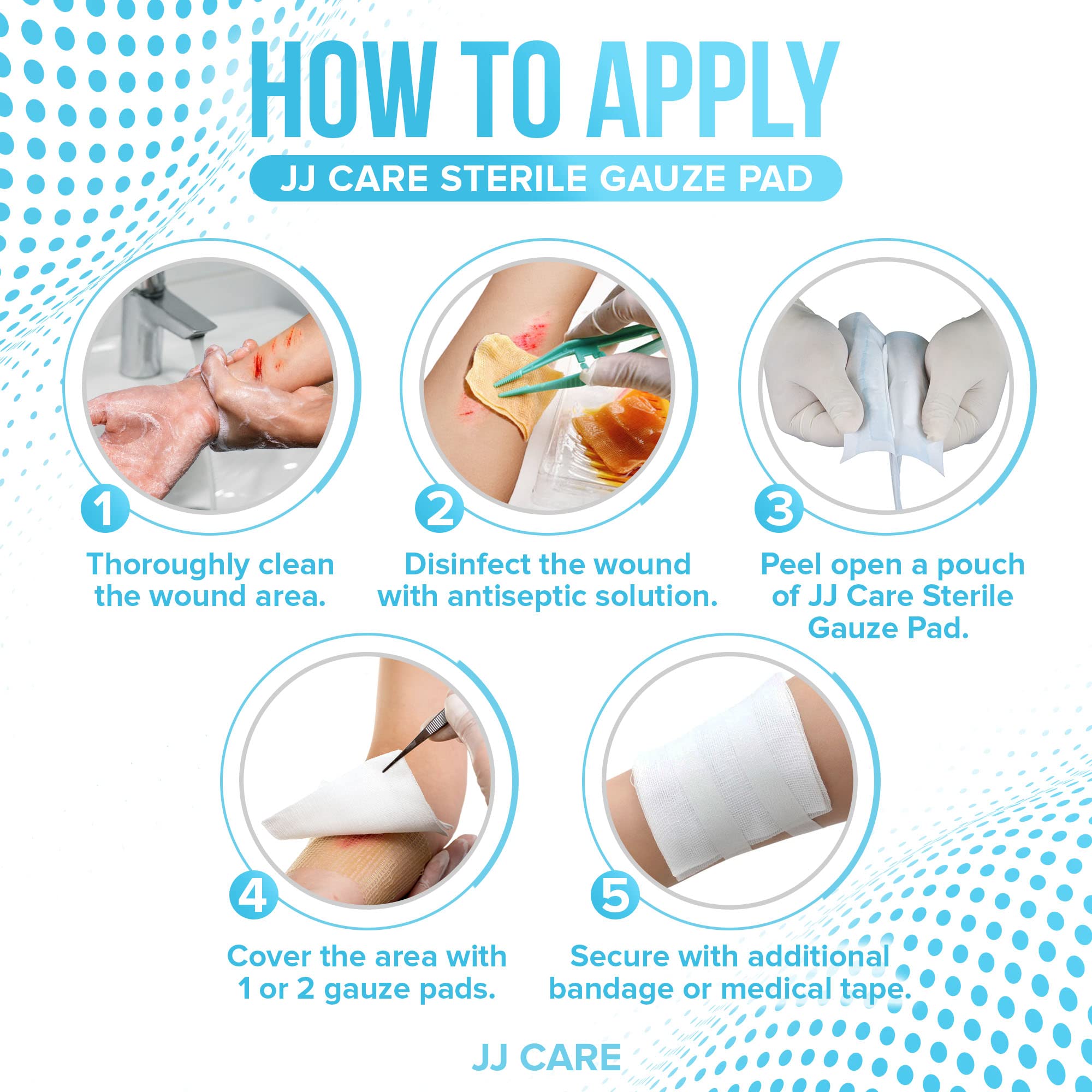 JJ CARE Sterile Gauze Pads 4" x 4" (Pack of 100), 12-Ply Cotton Gauze Pads, Individually-Wrapped Sterile Gauze Sponges, 100% Woven, Non-Stick Medical Gauze Pads for First Aid Kit & Wound Care