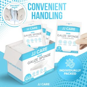 JJ CARE Sterile Gauze Pads 4" x 4" (Pack of 100), 12-Ply Cotton Gauze Pads, Individually-Wrapped Sterile Gauze Sponges, 100% Woven, Non-Stick Medical Gauze Pads for First Aid Kit & Wound Care