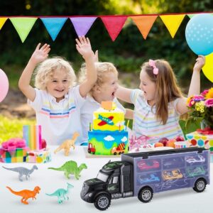 Dinosaur Toys Tools Set, 19 Dinosaurs Car Carrier Truck Toy, Including 1 Truck, 6 Mini Cars, 6 Dinosaurs, 3 Dinosaur Eggs, Dinosaur Truck Toys