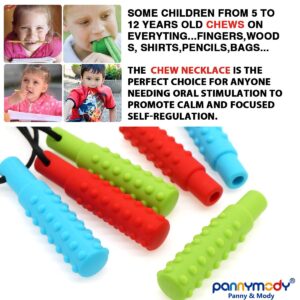 Sensory Chew Necklaces Pencil Toppers Set(6 Pack), Silicone Chew Stick Autism Chew Toys for Kids, Boys and Girls, Oral Sensory Motor Aids(Blue, Green, Red)