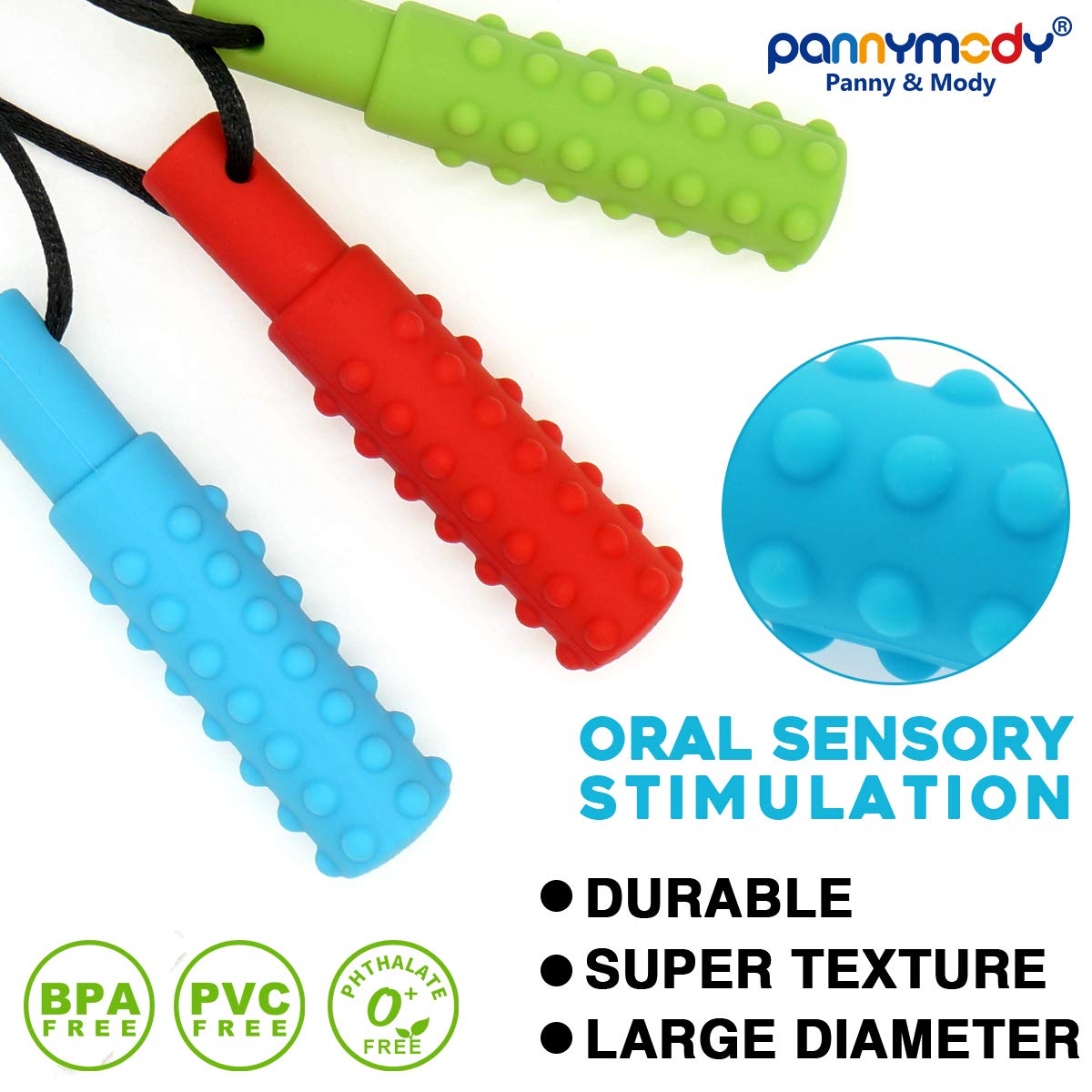 Sensory Chew Necklaces Pencil Toppers Set(6 Pack), Silicone Chew Stick Autism Chew Toys for Kids, Boys and Girls, Oral Sensory Motor Aids(Blue, Green, Red)