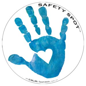 safety spot magnet - kids handprint for car parking lot safety - white background (blue)