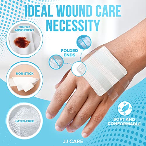 JJ CARE Sterile Gauze Pads 3" x 3" (Pack of 100), 12-Ply Cotton Gauze Pads, Individually-Wrapped Sterile Gauze Sponges, 100% Woven, Non-Stick Medical Gauze Pads for First Aid Kit & Wound Care