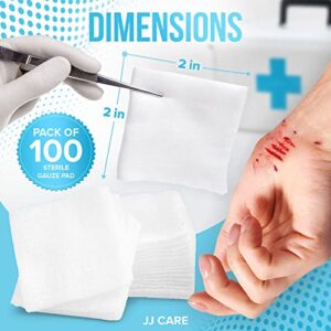 JJ CARE Sterile Gauze Pads 3" x 3" (Pack of 100), 12-Ply Cotton Gauze Pads, Individually-Wrapped Sterile Gauze Sponges, 100% Woven, Non-Stick Medical Gauze Pads for First Aid Kit & Wound Care