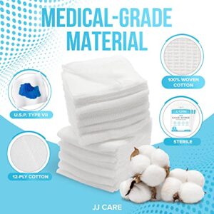 JJ CARE Sterile Gauze Pads 3" x 3" (Pack of 100), 12-Ply Cotton Gauze Pads, Individually-Wrapped Sterile Gauze Sponges, 100% Woven, Non-Stick Medical Gauze Pads for First Aid Kit & Wound Care