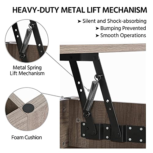Yaheetech Lift Top Coffee Table, Coffee Table with Hidden Storage Compartment & Lower Shelf, 41in Center Table for Living Room, Office, Grey