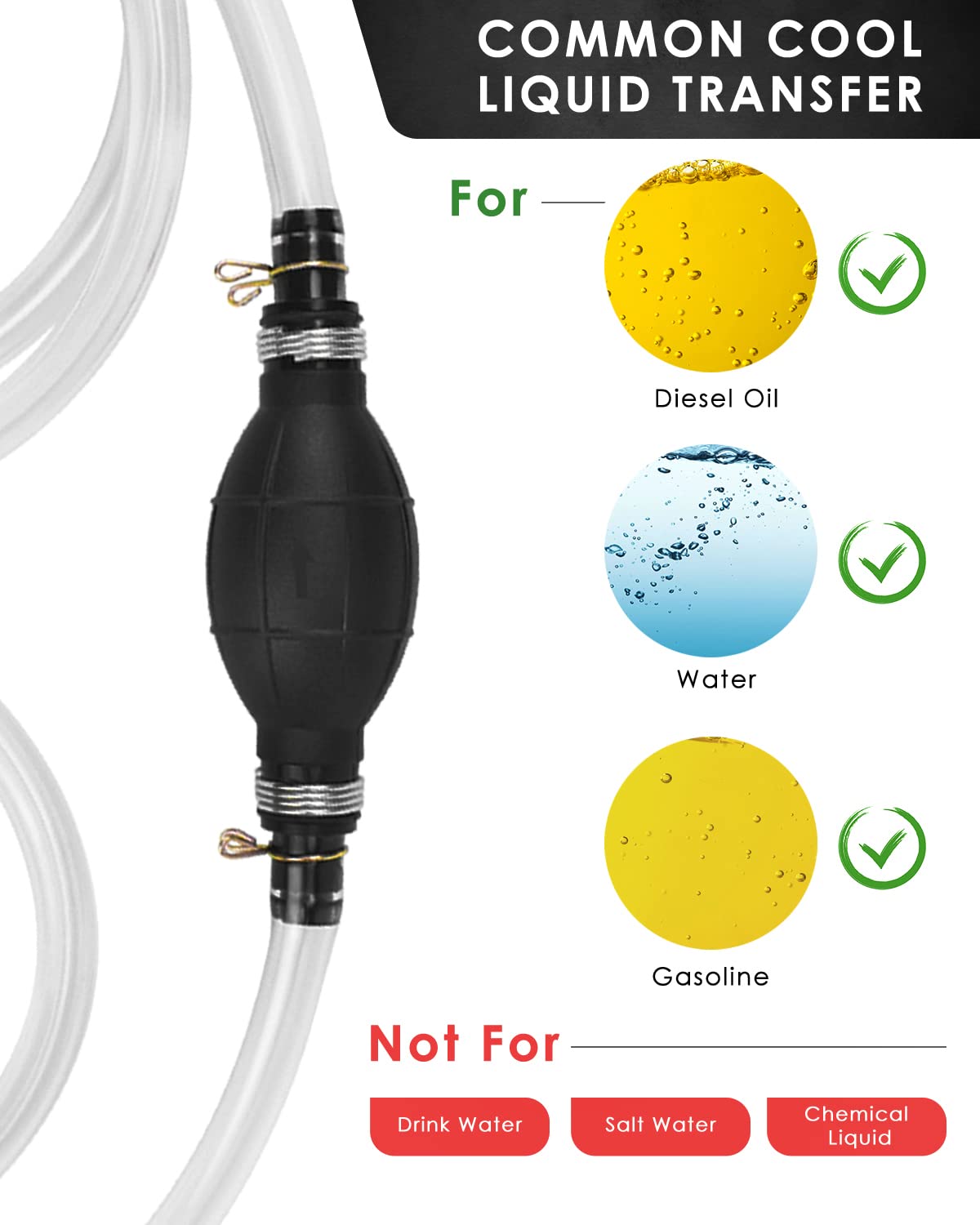 KATUMO Siphon Pump, Upgraded 15MM Enlarged Caliber Siphon Fuel Hand Pump for Gasoline, Oil, Diesel & Water with Hoses, Pinch Clips, Hose Retainer, Brass Extender