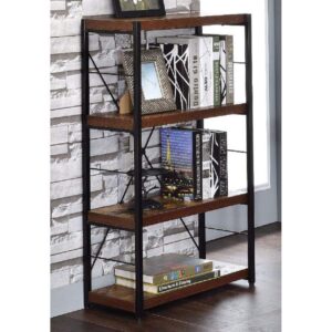 knocbel 4-tier bookcase book shelf, storage display rack stand with stable metal frame for home office living room, 24" l x 11" w x 43" h (oak and black)