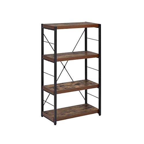 Knocbel 4-Tier Bookcase Book Shelf, Storage Display Rack Stand with Stable Metal Frame for Home Office Living Room, 24" L x 11" W x 43" H (Oak and Black)