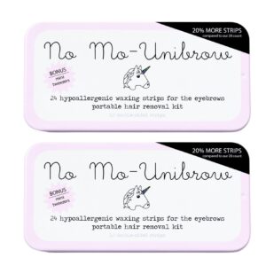 no mo-unibrow hair removal waxing kit - waxing strips for eyebrows, face, upper lip, and chin - as seen on shark tank - travel friendly wax strip for face - wax strips and mini tweezers - 2 pack