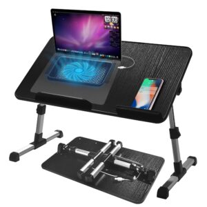 large laptop stand for bed with fan, proglobe lap desk for laptop, laptop stand with adjustable height, tray for eating and laptops, foldable & portable, work from home accessories (black, 23x13)