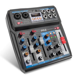 pyle professional wireless dj audio mixer - 6-channel bluetooth compatible dj controller sound mixer w/ dsp effects, usb audio interface, dual rca in, xlr/1/4" microphone in, headphone jack- pmx44t.5