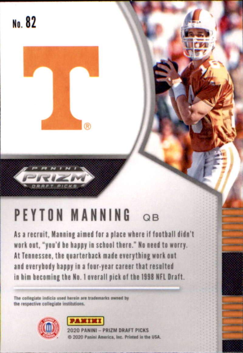 2020 Panini Prizm Draft Picks #82 Peyton Manning From Pack Tennessee Volunteers Football