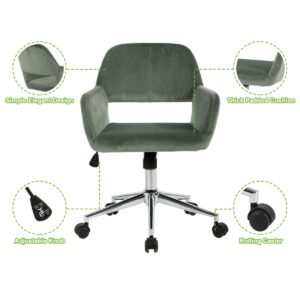 Geniqua Cactus Green Velvet Office Chair Swivel Task Chair Adjustable Mid Height Casters Rolling Computer Chair Modern for Home Office