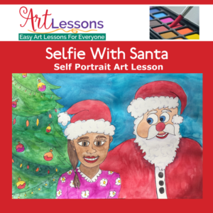 self portrait drawing - selfie with santa- self portrait great holiday gift