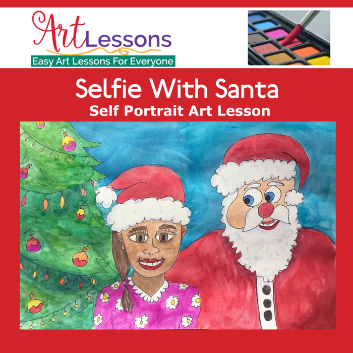 Self Portrait Drawing - Selfie With Santa- Self Portrait Great Holiday Gift