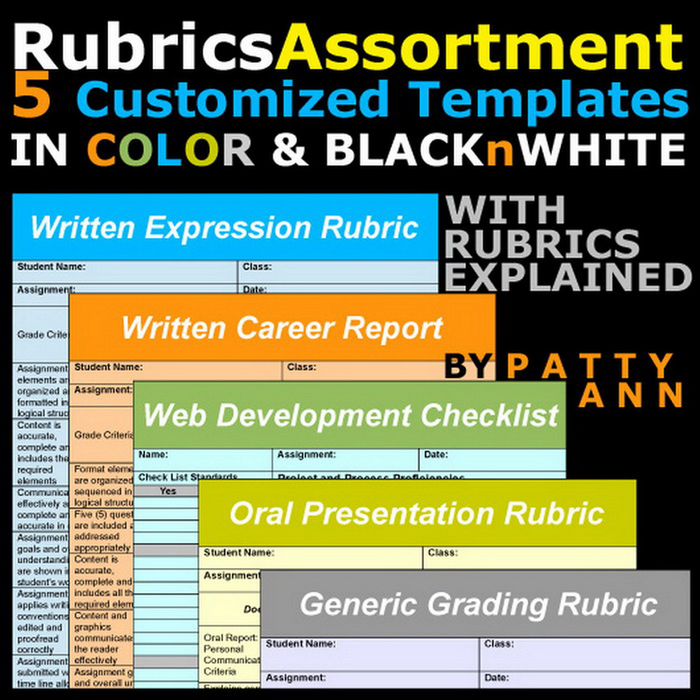 Rubrics Variety 5 EDITABLE Templates = Oral + Written + Career + Web + Generic Assortment