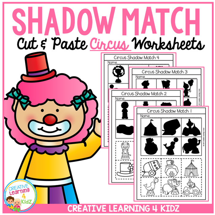 Shadow Matching Circus Cut & Paste Worksheets