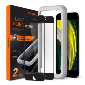 spigen tempered glass screen protector [glastr alignmaster] designed for iphone se 3 (2022) / iphone se 2 (2020) / iphone 8 / iphone 7- (2 pack)